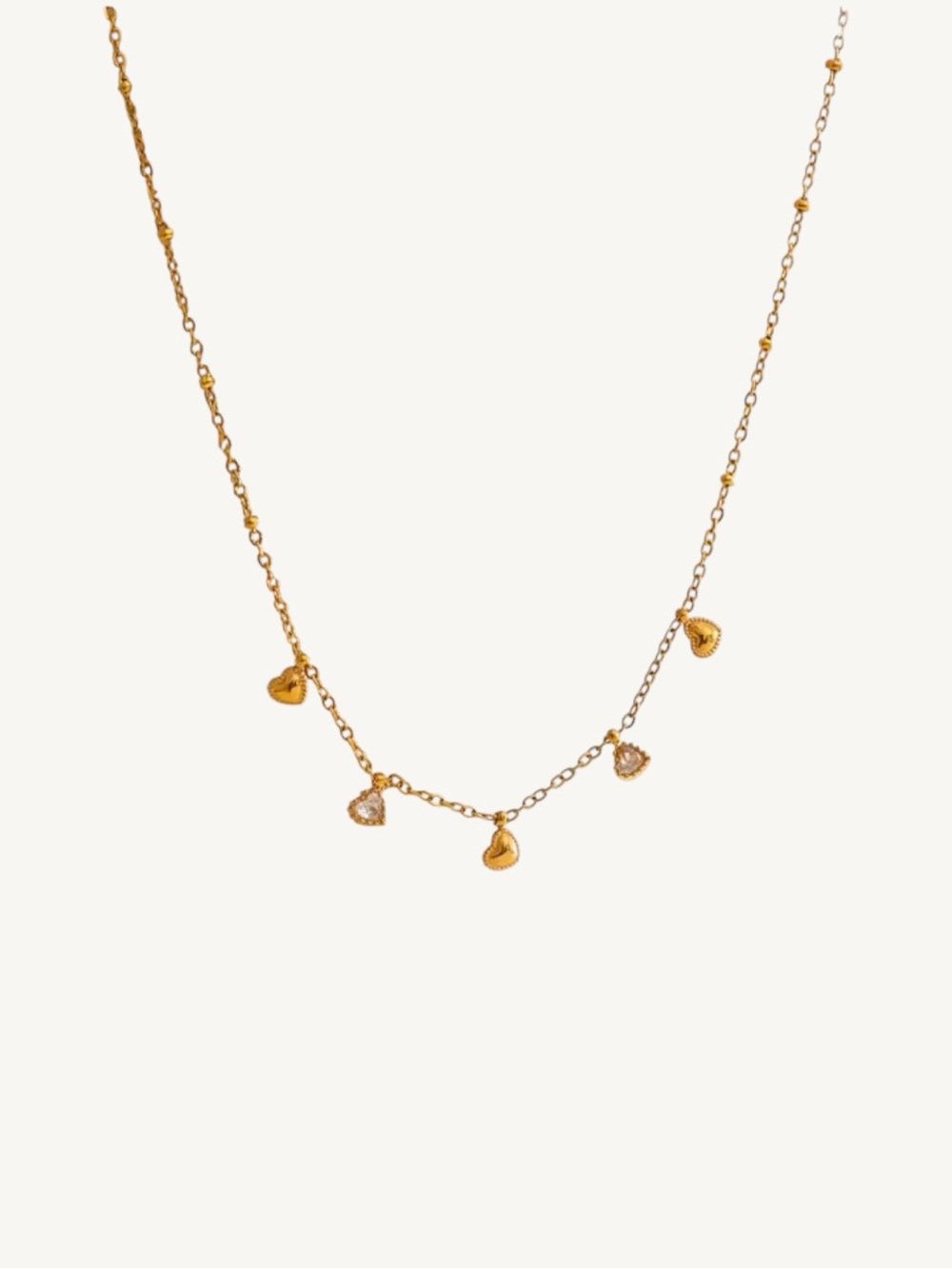 18K Gold PVD Heart Charm Dainty Necklace CZ Stainless Steel Waterproof